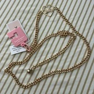 Juicy Couture Charm Chain Belt Women 2X Gold Pink Heart Crown Bee Y2K Rhinestone Juicy Couture Gold Metal Chain Belt With Rhinestone Heart  main image 4